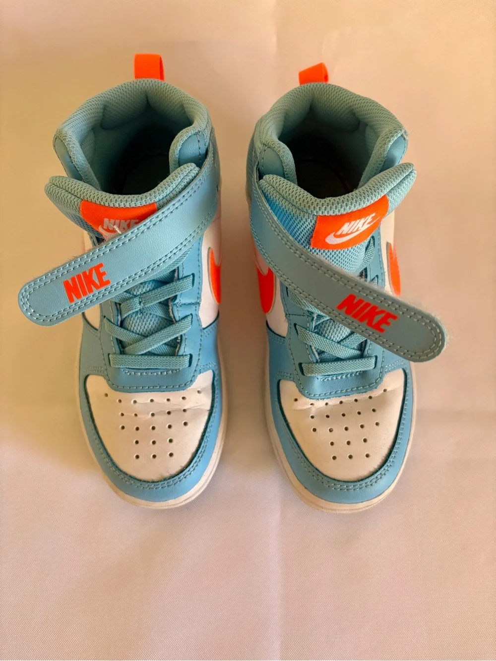 Nike Kids Mid-Top Sneakers in Aqua, White & Bright Orange